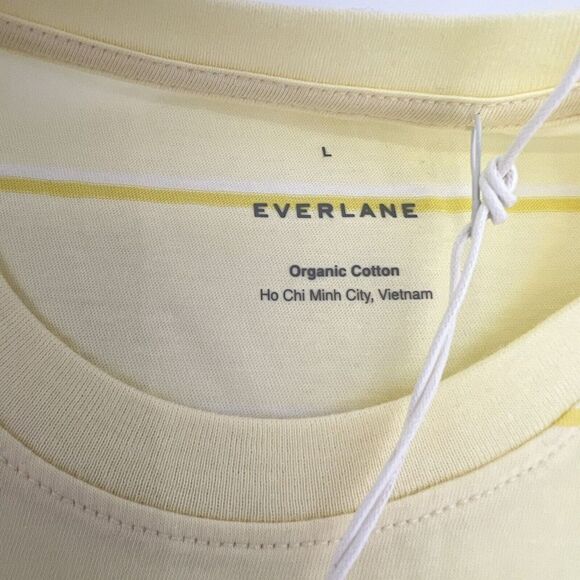 Everlane Yellow Striped Short Sleeve The Organic Cotton Crew Neck T Shirt L NWT - Picture 3 of 4